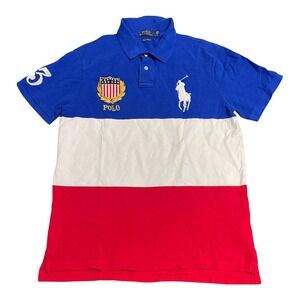 Polo Ralph Lauren Polo Shirt Mens L Blue White Red Custom Slim Fit Colorblock 3